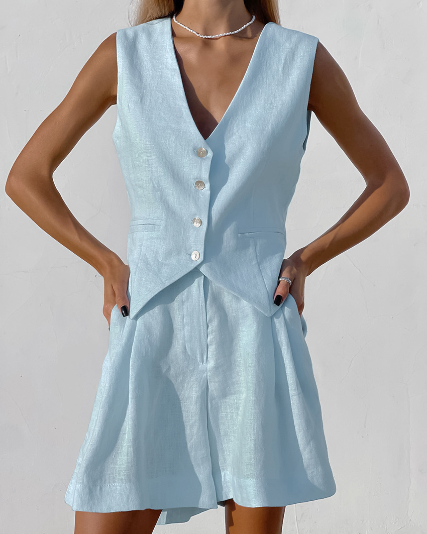 Summer Clothing Linen - Setelan Rompi + Celana Pendek Baru