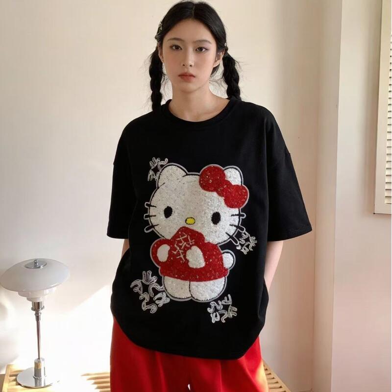 Summer Clothing Essentials - Kaus Bordir Handuk Berpayet Kartun Gaya