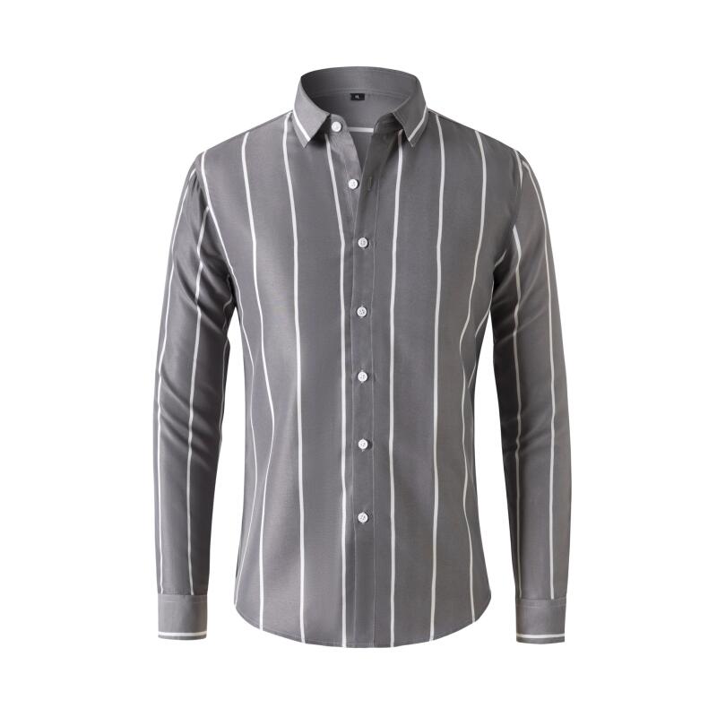 Summer Clothing Office - Kemeja Pria Bergaris Lengan Panjang Slim