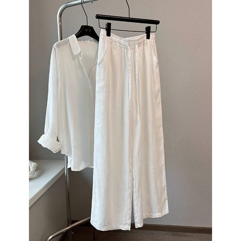 Summer Clothing Linen - Setelan Celana Lebar dan Kemeja Wanita