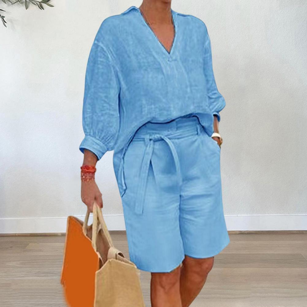 Summer Clothing Linen - Setelan Dua Potong Wanita Katun Linen