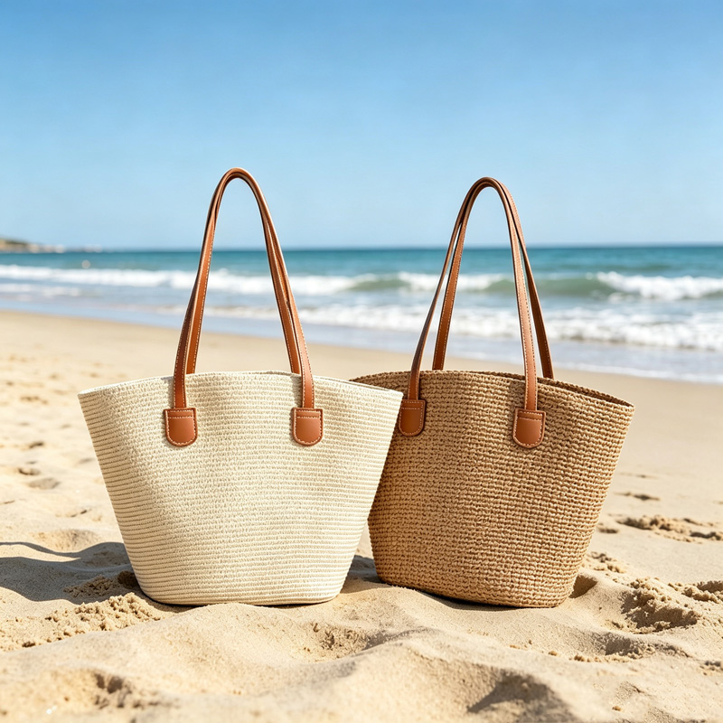 Beach Bag Straw - CLAREGQI Tas Jinjing Jerami Warna Solid