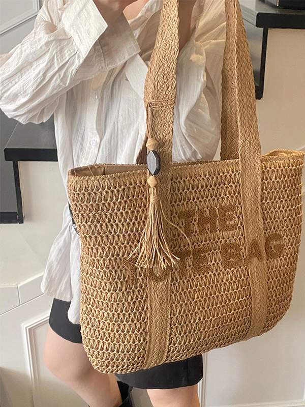 Beach Bag Straw - Tas Tote Anyaman Jerami Kapasitas Besar