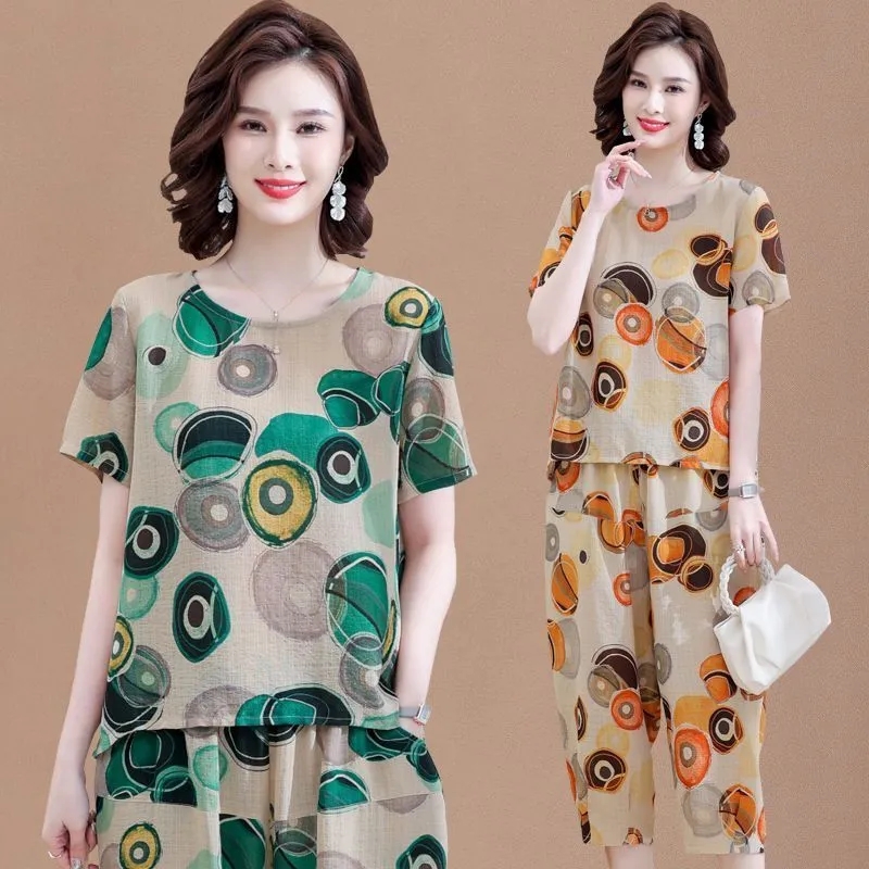 Summer Clothing Linen - T-Shirt lengan pendek baru untuk set