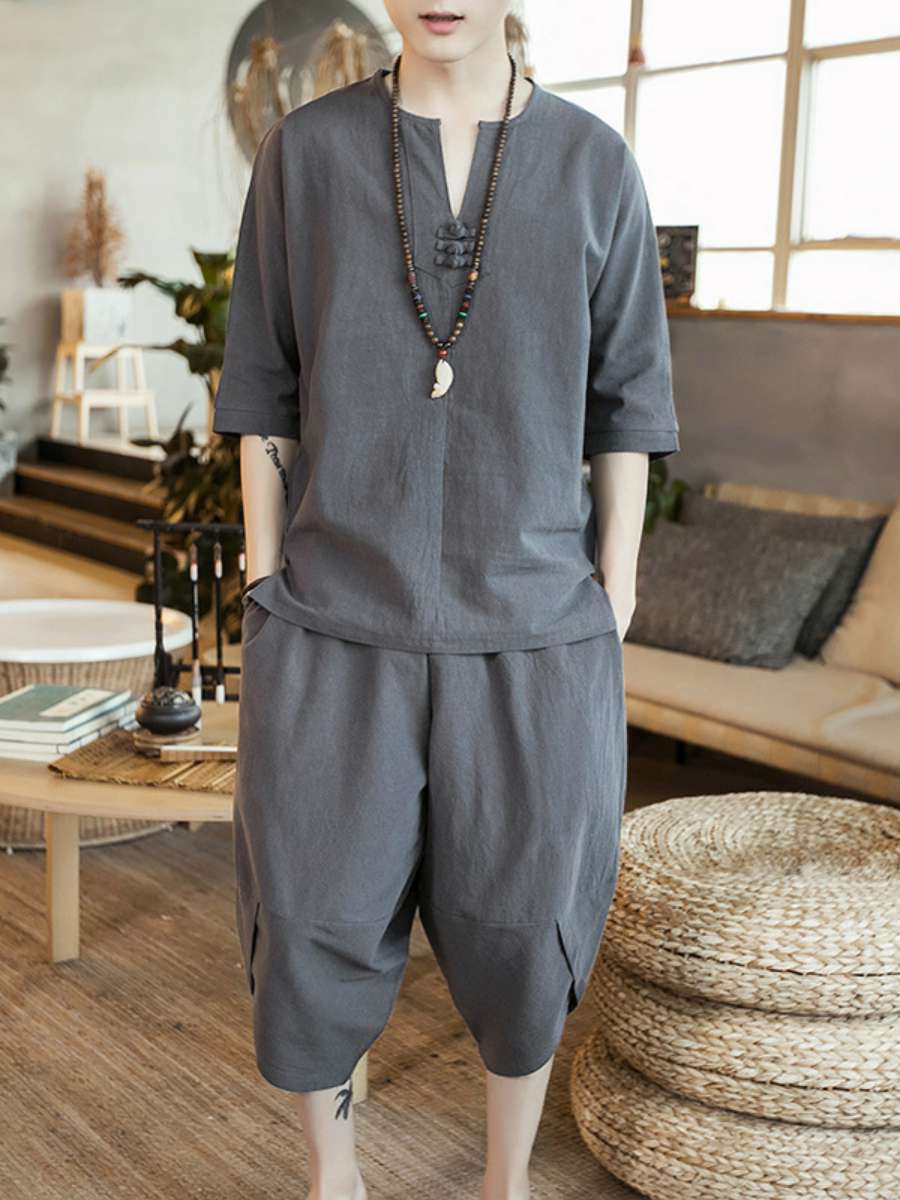Summer Clothing Staples - Set Kaos Linen Pria Gaya Vintage