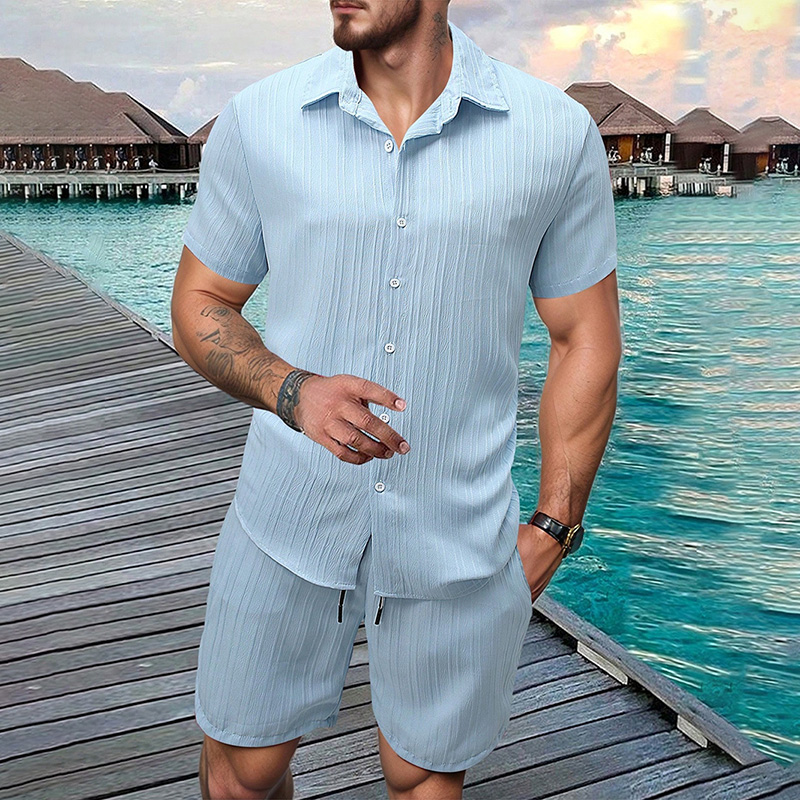 Summer Clothing Essentials - Setelan Kemeja Lengan Pendek Kerah Lipat