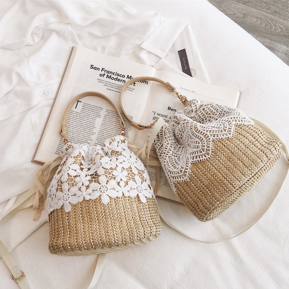Beach Bag Straw - Tas Bahu Jerami Renda Vintage Tas
