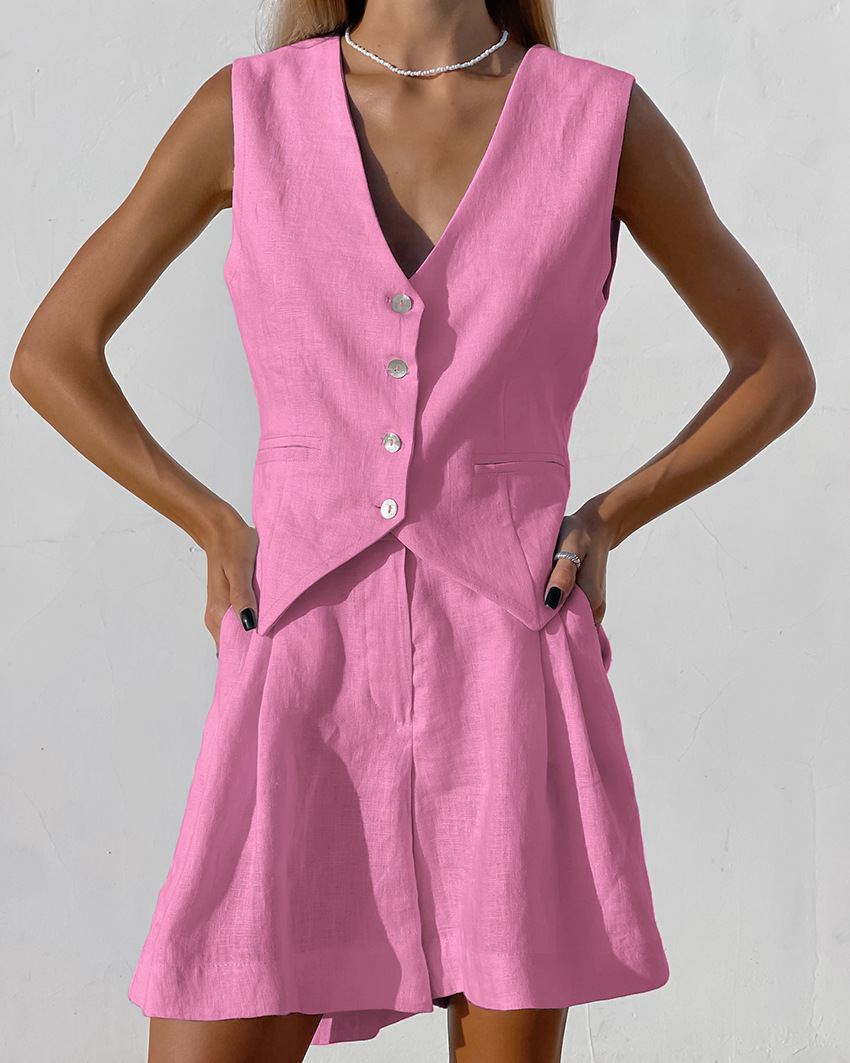 Setelan Rompi + Celana Pendek  - Summer Clothing Linen ulasan dan harga