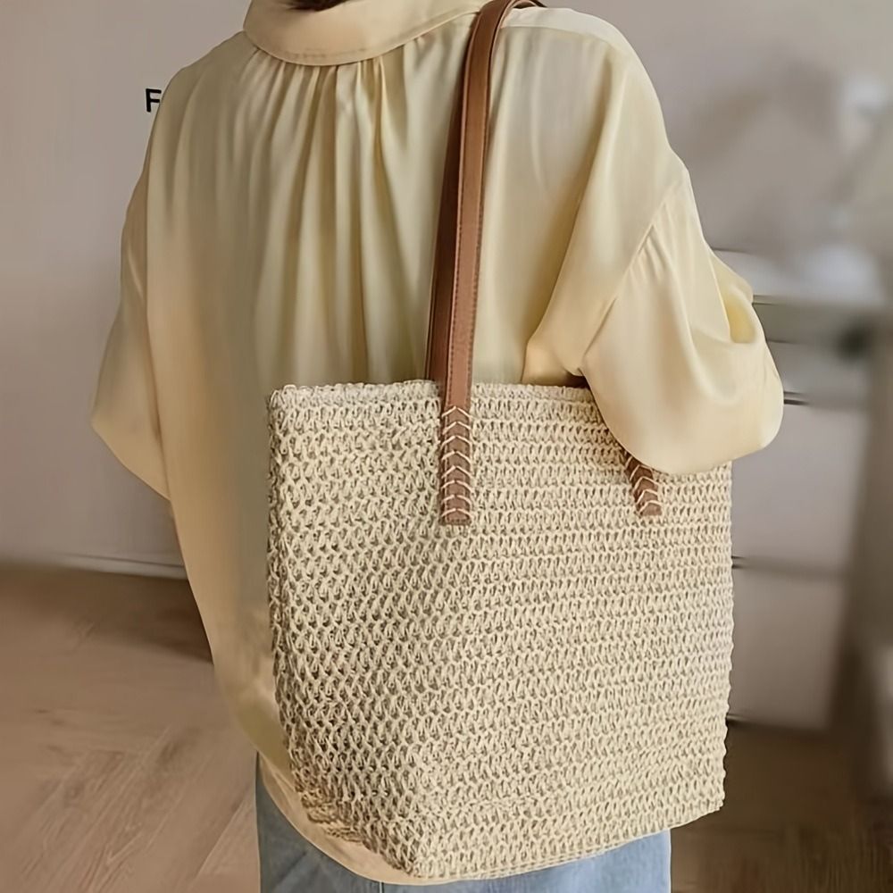 Tas Tote Anyaman Warna Solid M - Beach Bag Straw ulasan dan harga