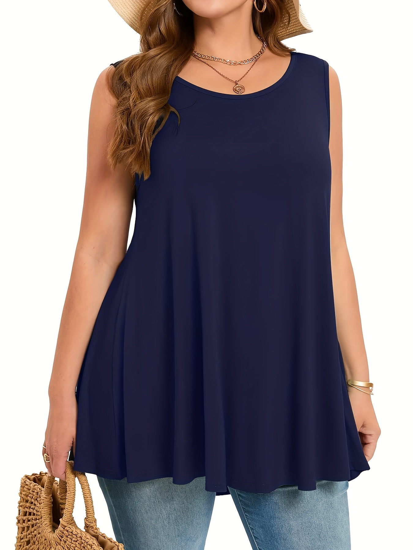 Plus Size Simple Solid Tank To - Halter Neck Top ulasan dan harga