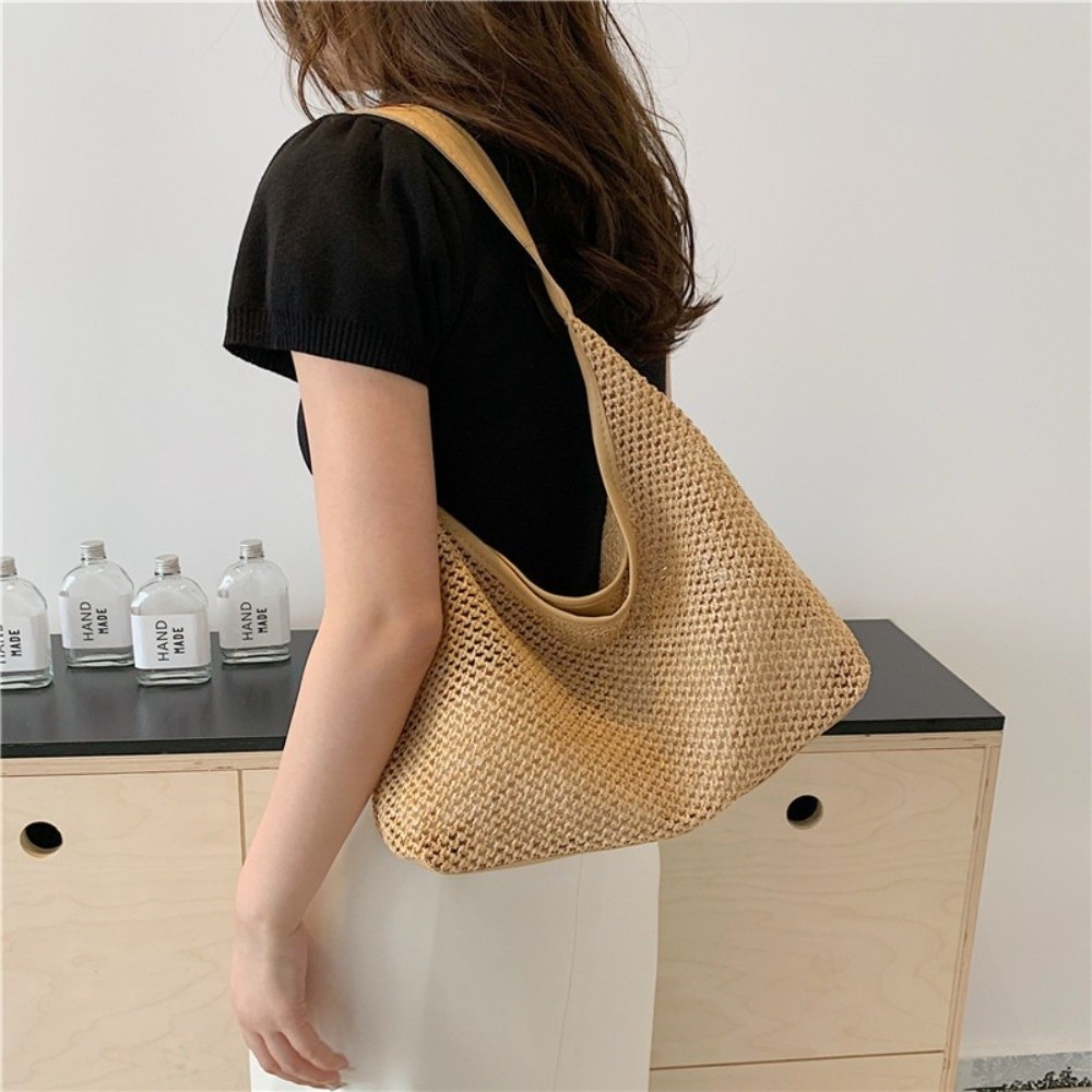 Tas Jerami Anyaman Warna Solid - Beach Bag Straw ulasan dan harga