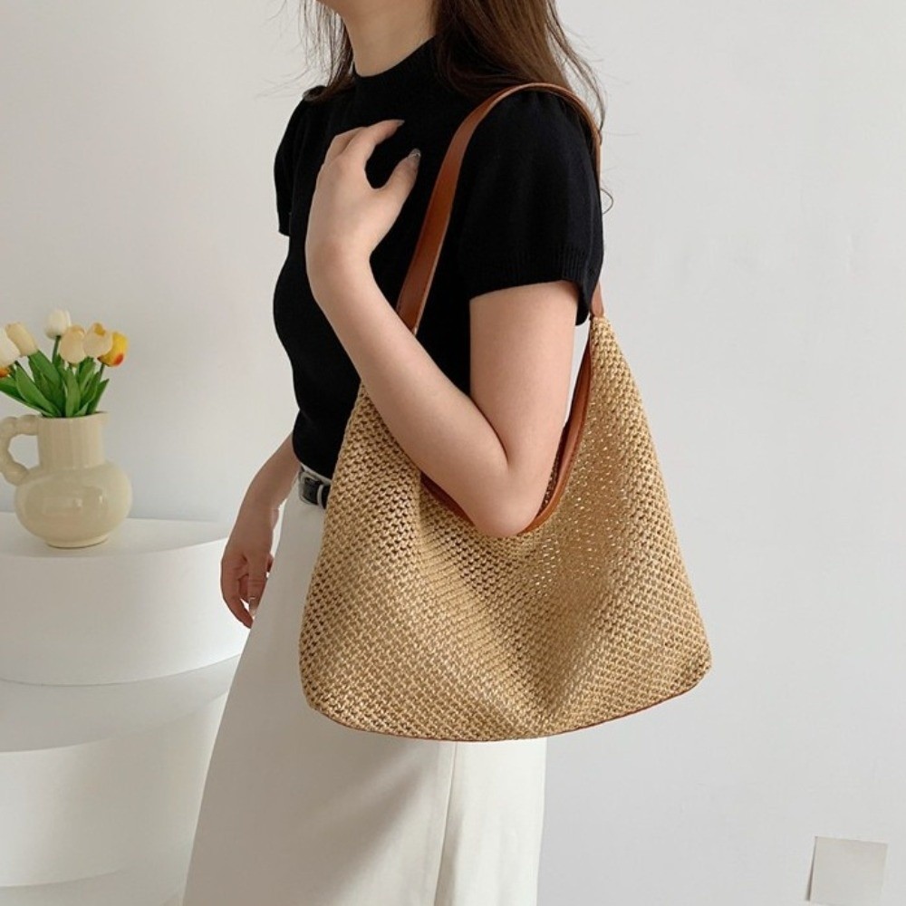 Tas Jerami Anyaman Warna Solid - Beach Bag Straw ulasan dan harga