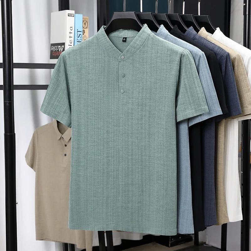 Kemeja Pria Kerah Mandarin Set - Summer Clothing Linen ulasan dan harga