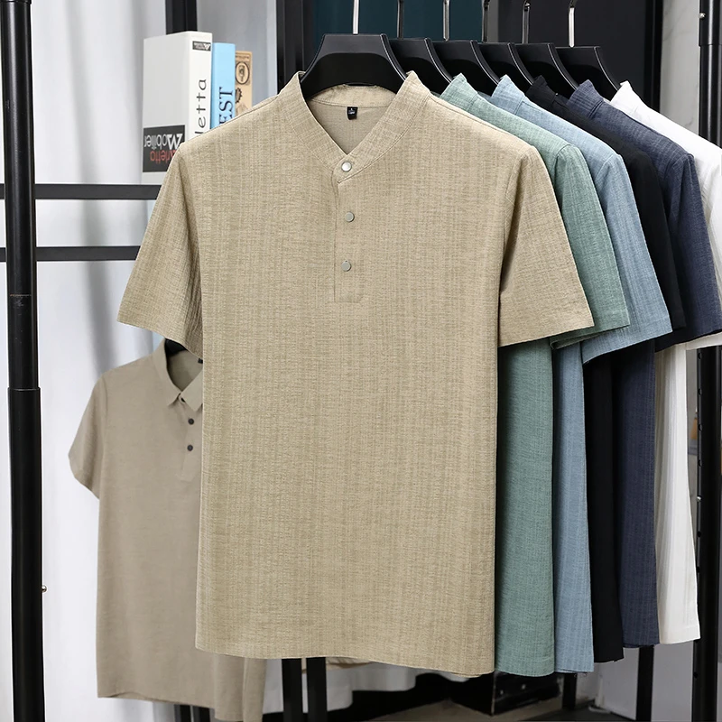 Kemeja Pria Kerah Mandarin Set - Summer Clothing Linen ulasan dan harga