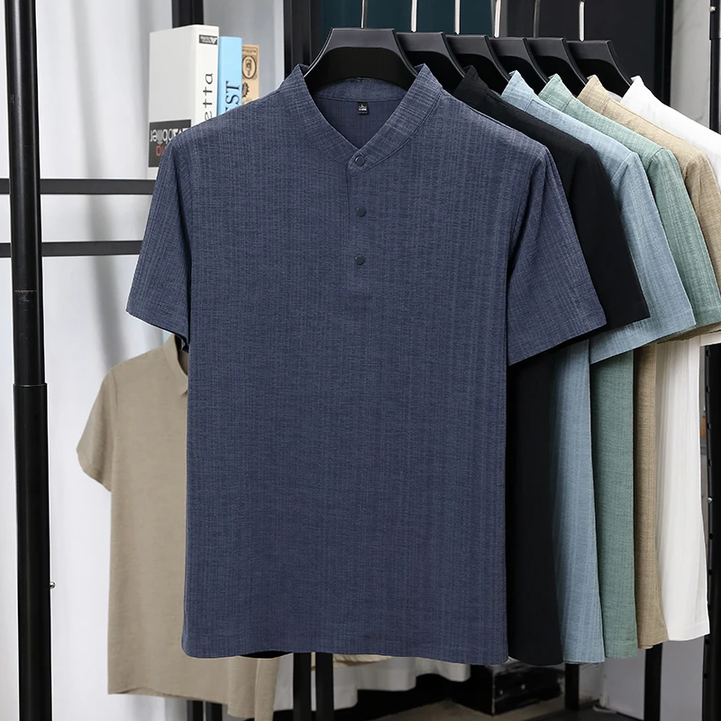 Kemeja Pria Kerah Mandarin Set - Summer Clothing Linen ulasan dan harga