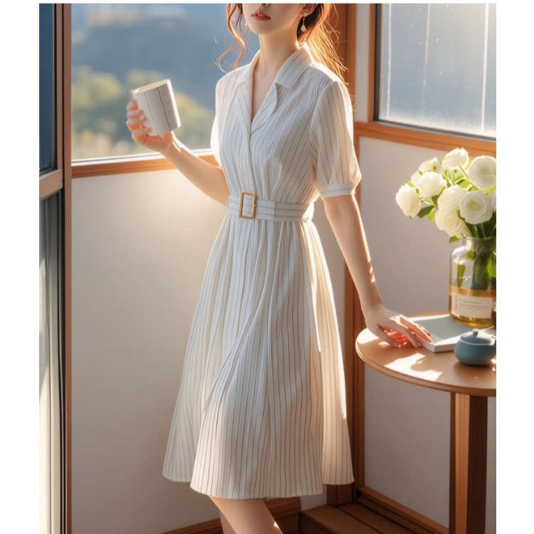 Gaun Bergaris Pinggang Tinggi  - Summer Line Clothing Brand ulasan dan harga