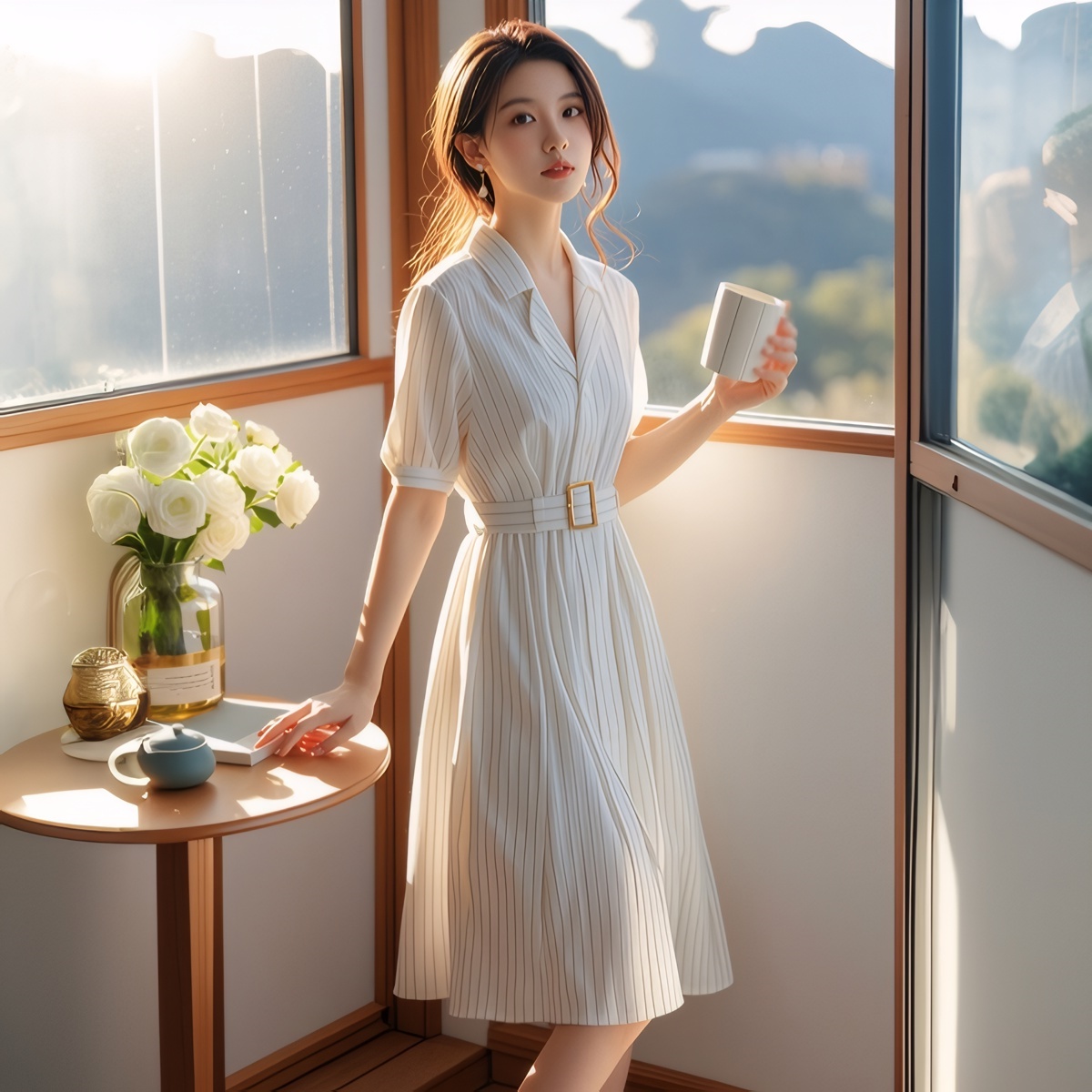 Gaun Bergaris Pinggang Tinggi  - Summer Line Clothing Brand ulasan dan harga