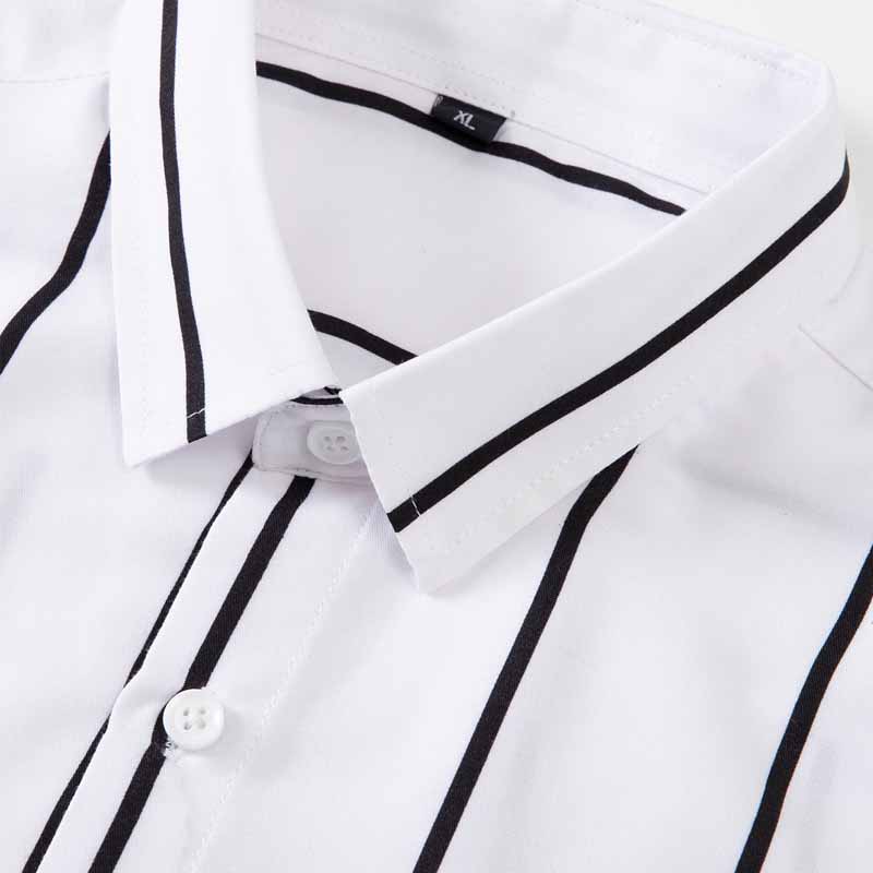 Kemeja Pria Bergaris Lengan Pa - Summer Clothing Office ulasan dan harga