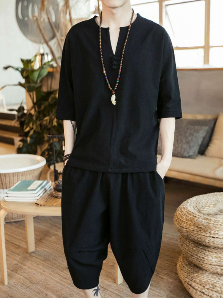 Set Kaos Linen Pria Gaya Vinta - Summer Clothing Staples ulasan dan harga