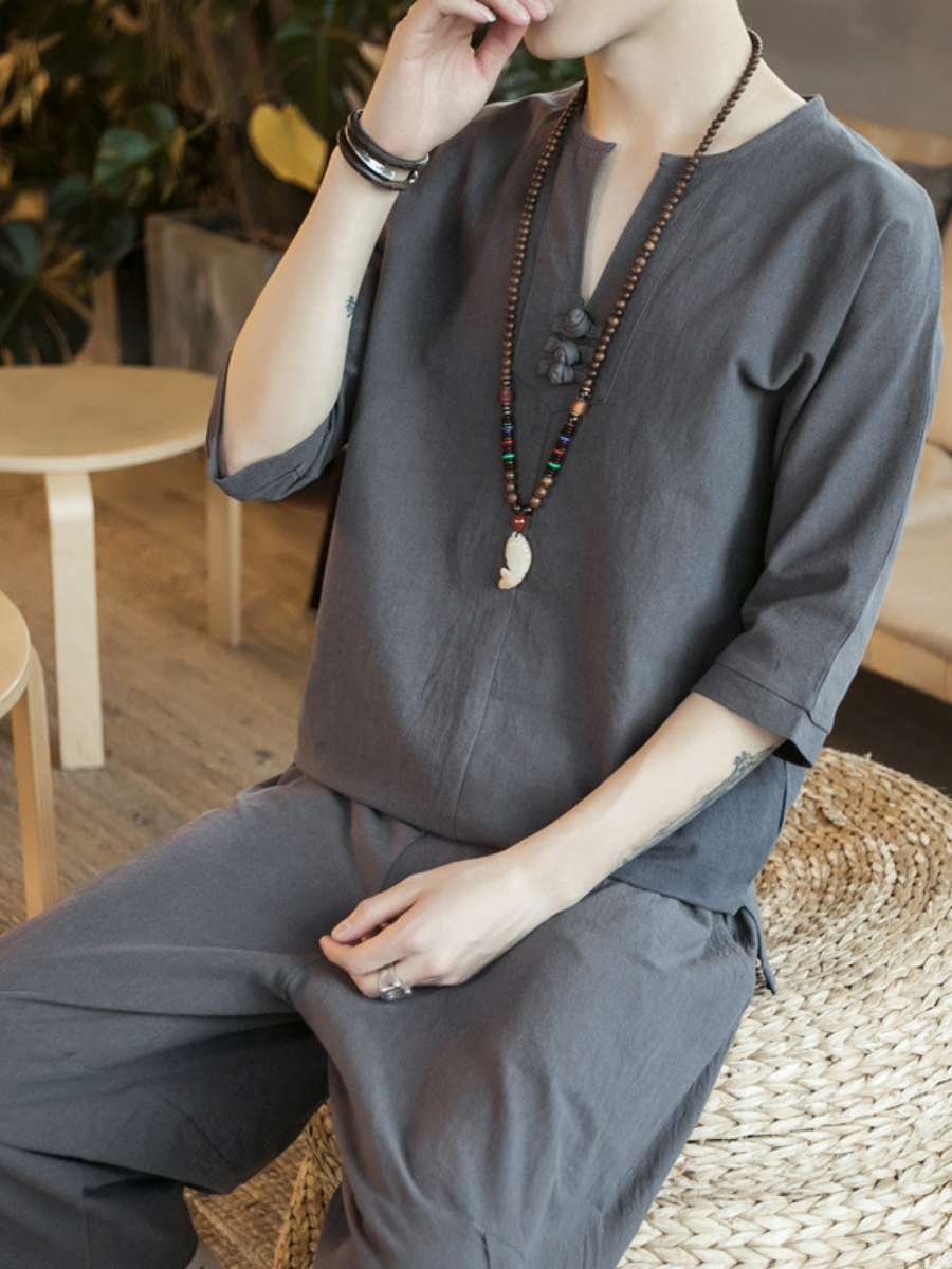 Set Kaos Linen Pria Gaya Vinta - Summer Clothing Staples ulasan dan harga