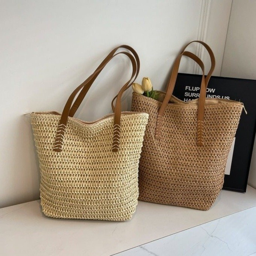 Tas Tote Anyaman Warna Solid y - Beach Bag Straw ulasan dan harga