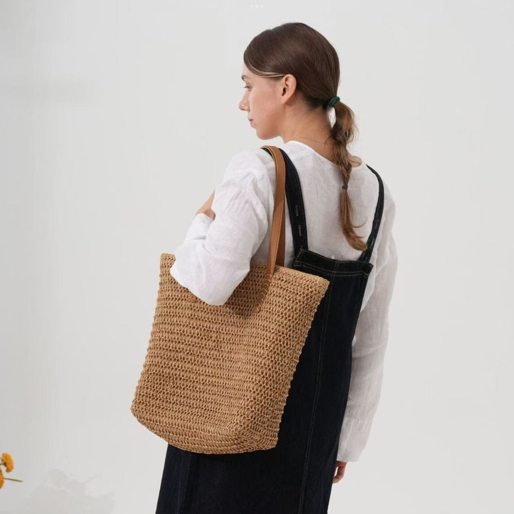 Tas Tote Anyaman Warna Solid y - Beach Bag Straw ulasan dan harga
